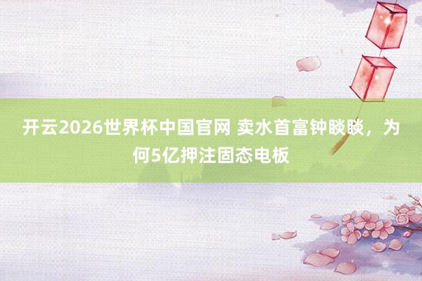 开云2026世界杯中国官网 卖水首富钟睒睒，为何5亿押注固态电板