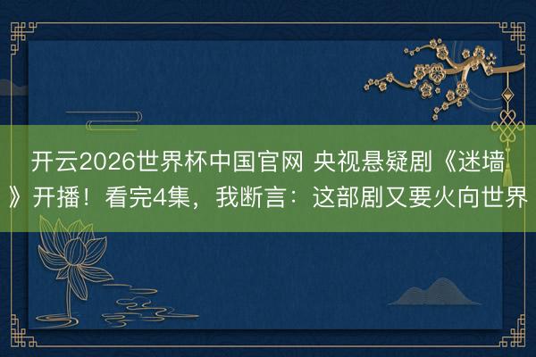 开云2026世界杯中国官网 央视悬疑剧《迷墙》开播!看完4集,我断言:这部剧又要火向世界