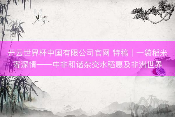 开云世界杯中国有限公司官网 特稿｜一袋稻米寄深情——中非和谐杂交水稻惠及非洲世界